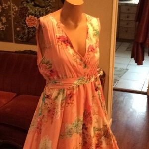 Peach floral gauzy cotton maxi dress XL 1X